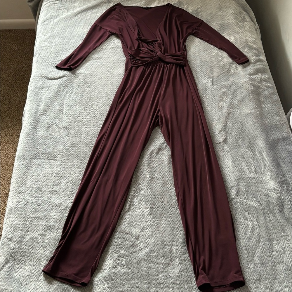Express Deep Burgundy Twist-Waist Jumpsuit